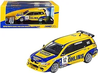 Inno64 1/64 Scale #12 Ohlins Super Taikyu Series Mitsubishi Lancer Evolution IX Wagen Car Toy, Yellow/Blue