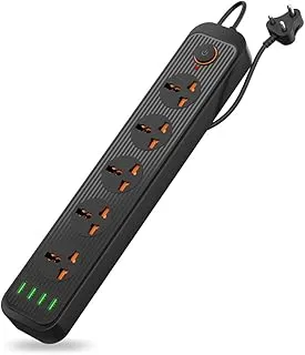 Portronics Power Plate 6 with 4 USB Port and 5 Power Sockets Extension Board, Black