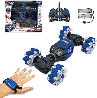 Lexibook Extreme Crosslander, Luminous all-terrain radio controlled car, bracelet remote control, rechargeable, electronic action game, Black/Blue, RC49