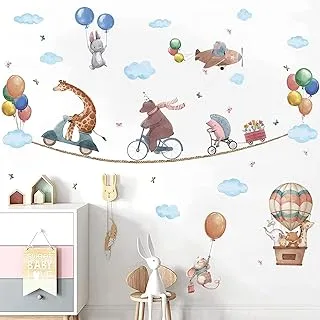 BPABPA Jungle Animals Wall Stickers,Hot Air Balloon Animals Wall Stickers for Nursery,Woodland Animals Wall Decals,Elephant Giraffe Rabbit Fox Wall Art Stickers for Babyroom Kids Bedroom Decoration