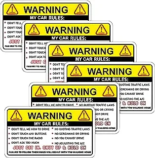 BPA 6 Pieces Funny Car Safety Warning Rules Stickers Adhesive Vinyl for Vehicle Window Graphic Bumper Compatible with Jeep Stickers