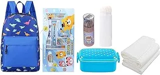 Back to School (Disposable Towel 3pcs, School Bag, Stationary set, Pencil set, Water Bottle 300ml, Lunch Box) - Blue