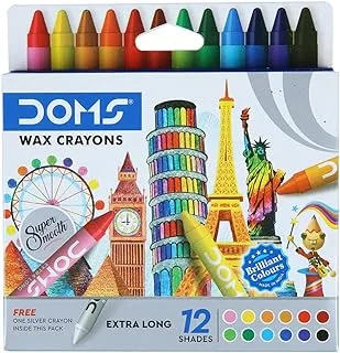 DOMS Non-Toxic Extra Long Wax Crayon Set in Cardboard Box (12 Assorted Shades x 20 Set), Multicolour (DM7124P20)