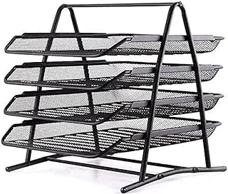 SHOWAY ECVV Desk Deposit Tray 4 Layer A4 Metal tray Office Desk Organiser Paper office Mesh Document Basket File Paper Tray Letter Organiser Holder Desktop Accessories