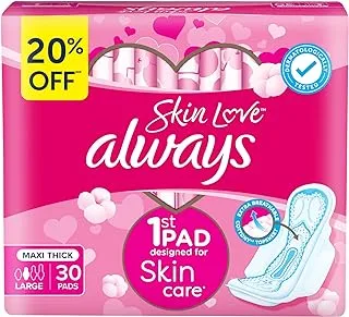 Always Cotton Skin Love Sanitary Pads, 30 Large Thick Pads