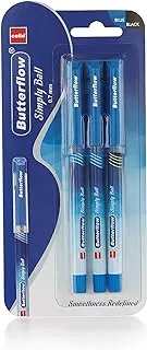 Cello Butterflow Simply Blue Ball Pen| Pack of 3 Pens |Ball Pens 2Blue 1Black| Ball Pens Set for Students | Pens for Office Use | Ball Pens for Writing Pens | Best pen for Exam