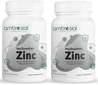 Ambrosial Zinc 30mg Tablets | High Strength zinc | Highly Bioavailable Zinc Supplement for Immune & metabolism support | Gluten Free, Veg zinc capsules (Pack of 2-120 Capsules)