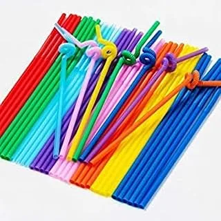 Flexible Plastic Drinking Straws, Extra Long Disposable Bendy Party Fancy Straws, Pack of 100