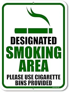 No Smoking Sign, Designated Smoking Area 9 inch by 12 inch Metal Aluminum No Smoking Signs for Business, Made in USA