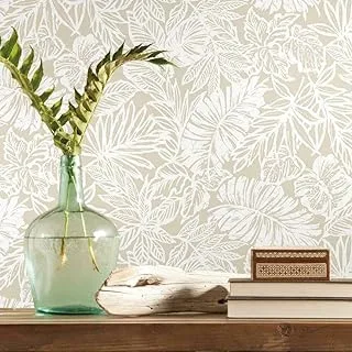 RoomMates Beige Batik Tropical Leaf Peel and Stick Wallpaper