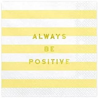 Party Deco Always Be positive Yummy Paper Napkins, White/Yellow