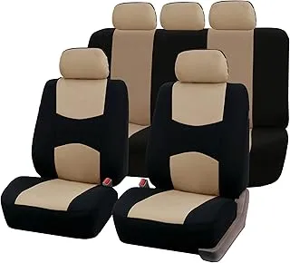 FH Group Car Seat Covers Full Set Beige Cloth - Universal Fit, Automotive Seat Covers, Low Back Front Seat Covers, Airbag Compatible, Split Bench Rear Seat, Washable Car Seat Cover for SUV, Sedan, Van