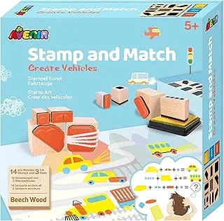 Avenir Stamp and Match - Create Vehicles | Craft Imaginative Vehicles with 15 Wooden Stamps, Spark Imagination & Cognitive Development | Exciting Craft Kit for Kids 3+