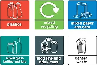 BPA 1 x Recycling Set of 6 - Info Sign Label Removable Self Adhesive Waterproof Durable Vinyl Label Stickers 150mm x 150mm