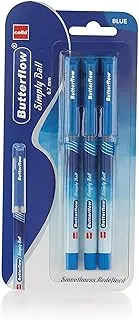 Cello Butterflow Simply Blue Ball Pen| Pack of 3 Pens |Ball Pens Blue | Ball Pens Set for Students | Pens for Office Use | Ball Pens for Writing Pens | Best pen for Exam