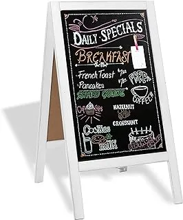 BPA Wooden A-Frame Sign with Eraser & Chalk - 40 x 20 Inches Magnetic Sidewalk Chalkboard – Sturdy Freestanding White Sandwich Board Menu Display for Restaurant, Business Or Wedding