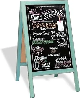 BPA Wooden A-Frame Sign with Eraser & Chalk - 40 x 20 Inches Magnetic Sidewalk Chalkboard – Sturdy Freestanding Turquoise Sandwich Board Menu Display for Restaurant, Business or Wedding