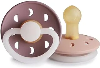 FRIGG Moon Phase Night Latex Baby Pacifier 6-18 Months | 1 Pack Soother | Round Natural Rubber Nipple with Glow in the Dark Handle | Made in Denmark — Twilight Mauve/Blush