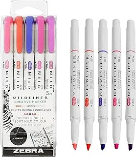 Zebra Mildliner Creative Marker Highlighter Pens - Double Ended - Pretty in Pink and Purple Set