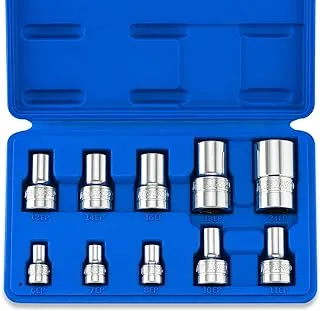 Neiko 02473A E Socket Set | 10 Piece EP6 to EP24 | 1/4”, 3/8” and 1/2” Drive | Female Star External Torx Plus | Cr-V Steel