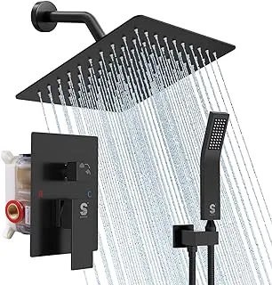 SR SUN RISE Shower Faucet- 8 Inch Shower System with Rain Shower Head and Handheld Spray - Shower Faucet Trim & Repair Kits with Diverter Valve- All Metal Shower Set - Matte Black