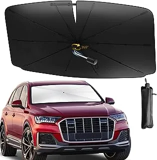 Car Windshield Sun Shade Umbrella, Upgraded Car Shade Front Windshield with 360° Rotation Bendable Handle for Car Interior Sun Protection, Keeps Vehicle Cool, Fit Most Vehicle (Standard 57''x 31'')