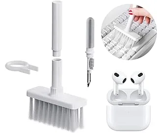 Multi-Function Cleaning Brush Kit 5 in 1 - Cleaning Kit for Phones, Laptops, Cameras, Hand Watch - Dust Removal Brush for Keyboards - Cleaning Pen for Earbuds (White)