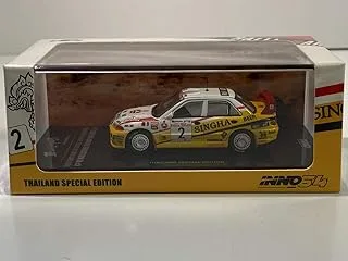 Inno64 1/64 Scale Mitsubishi Lancer Evolution III 2 Singha Rally of Thailand Car Dicast Model, Yellow/White