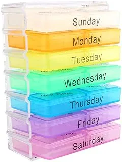 Aqur2020 Weekly Pill Dispenser, Colorful Pill Organizer with Day Printed Tablet Sorter Medicine Case for Daily Supplements Medicines