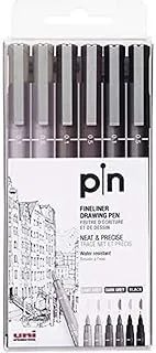 uni-ball Set of 6 Grey & Black Uni-Pin Calibrated Marker Pens with Various Different Strokes from the Brand