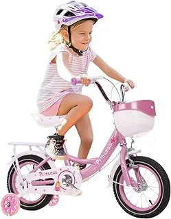 COOLBABY Kids Bike with Hand Brake and Basket for Ages 3-8 Years, 12 Inch Princess Bikes Bicycles With backseat