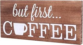 BPA UD Office Decor,Coffee Bar Sign, Kitchen Art, Wall Decor,12 * 5.5 * 0.8 inch,But First Coffee, Real Wood