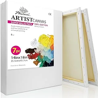 BPA White Blank Cotton Stretched Canvas Artist Painting - 14X18 Inch / 7 Pack - 5/8 Inch Profile Triple Primed For Oil & Acrylic Paints