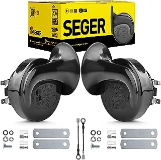 SEGER Trumpet Car Horn Set - High/Low Tone, 12 Volt, Universal Fit, 60B Series 12V Loud Horn with Brackets