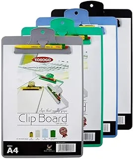 Yosogo A4 Size ABS Plastic Heat Resistant Clipboard With Bull Dog Clip, Attached Pen Holder and Bonus Pen (Assorted Friendly Colors) Holds upto 40 A4 Sheets - 1 Count