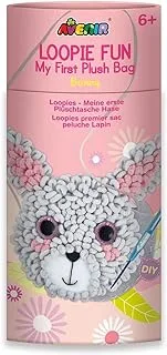 Avenir Loopie Fun - My First Plush Bag Kit - Bunny| Learn to Sew with Loopies! Complete Kit with Felt, Soft Yarn, Crochet Hook, and Step-by-Step Instructions – Safe & Easy to Use | Kids Aged 3+