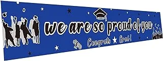 We are So Proud of You Banner - Congratulations Graduate Banner Blue, Large Congrats Grad Party Decorations, 9.8X1.6 Ft