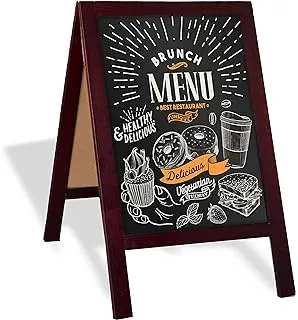 BPA Wooden A-Frame Sign with Eraser & Chalk - 21 x 30 Inches Magnetic Sidewalk Chalkboard – Sturdy Freestanding Sandwich Board Menu Display for Restaurant, Business or Wedding