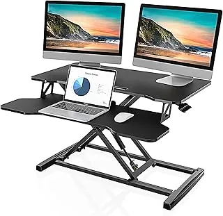 FITUEYES Standing Desk Converter, 32 Inch/80cm Height Adjustable Stand Up Desk with Deep Keyboard Tray, Ergonomic Home Office Sit Stand Desk, Black SD308001WB