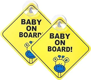 BPA Chizea Baby on Board Sign for Car, 2pcs Kids Safety Warning Sticker with 4CM Suction Cups, Removable