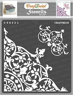 CrafTreat Corner Stencils for Painting on Wood, Wall, Tile, Canvas, Paper and Floor - Flourish Corner - 12x12 Inches - Reusable DIY Art and Craft Stencils - Floral Stencil - Floral Drawing Template