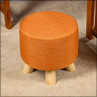 YATAI Round Foot Stool, Modern Linen Pouffe Chair, Ottoman Stool with Removable Linen Cover Design, Pouf Stool with Non-Skid Wooden Legs, Durable Comfortable Change Shoe Footstool for Home, Kids Room