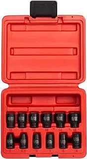 Sunex 1822, 1/4 Inch Drive Magnetic Impact Socket Set, 12-Piece, Metric, 5mm-15mm, Cr-Mo Alloy Steel, Radius Corner Design, Dual Size Markings, Heavy Duty Storage Case