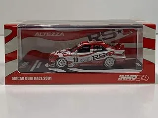 Inno64 1/64 مقياس Toyota Altezza 10 Team RSR Macau Guia Race 2001 نموذج سيارة ديكاست، أبيض/أحمر