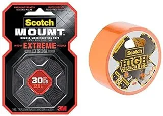 Scotch Mount Extremely Strong Double sided Tape | Black color 1 in x 60 in roll (25|4mm x 1.52m)| 1 roll/pack + Scotch Universal High visibility Repair Canvas | orange color | 48mmx25m