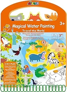 Avenir Magical Water Painting - Travel the World | On-The-Go Coloring Activity Book for Endless Fun and Creativity, 3-in-1 Play - Coloring, Games & Stickers | Ideal Gift for Kids 3+