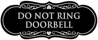 bpa Designer Do Not Ring Doorbell Sign (Black/Silver, Small)