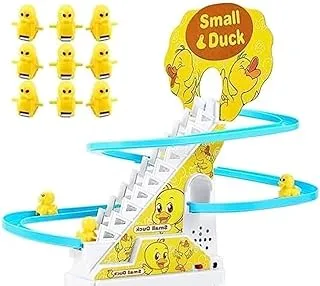 Small Duck Slide Toy,Electric Duck Climbing Stairs Tracks Slide Toy Set,Duck Roller Coaster Toy with Flashing Lights & Music On/Off Button