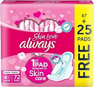 Always Cotton Skin Love Sanitary Pads, 72 Large Thick Pads