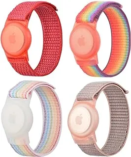 ECVV 4 Pieces Apple Airtag Wristband for Airtag Nylon Airtag Bracelet Anti-Lost GPS Trackers Protector Case Cover Watch Strap for Elderly Children Kids Velcro Adjustable Watch Bands